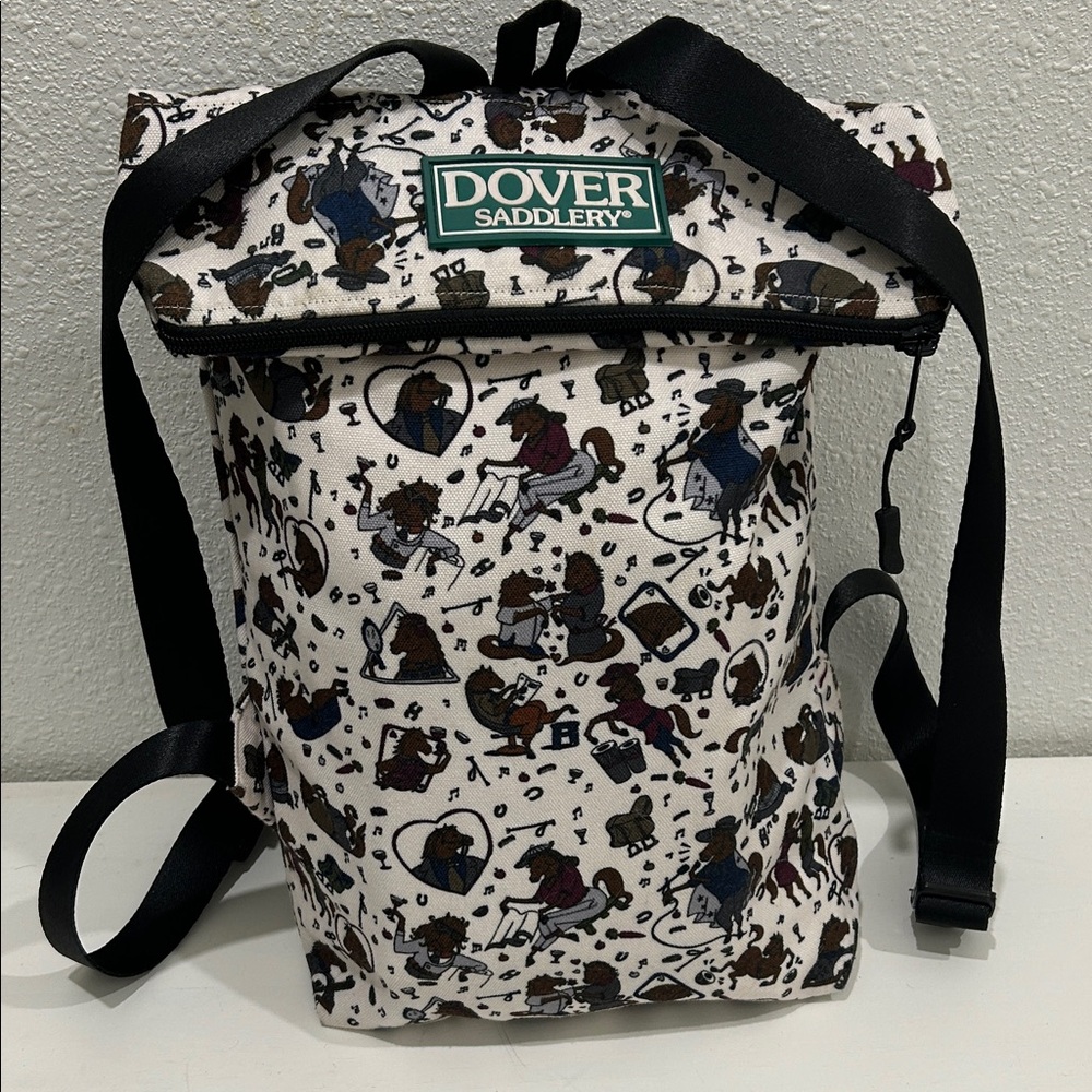 NWOT Dover Saddlery "Hit The Hay" Bag / Backpack in a "Barn Party" pattern.